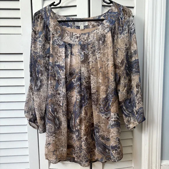 Dressbarn tunic top with 3/4 sleeves, Size L - Picture 1 of 5